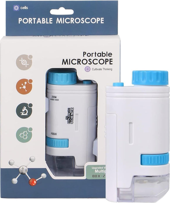 Aooba Portable Pocket Microscope - 200x Zoom, LED, Handheld - Blue