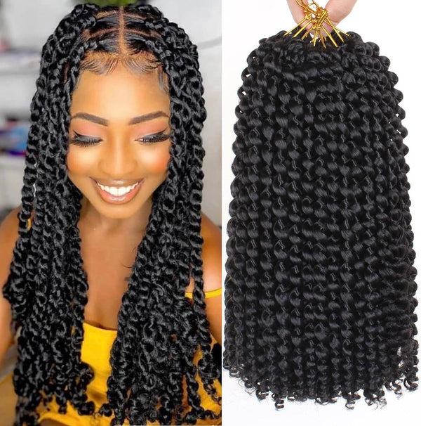 7x Water Wave Crochet Braids Hair Extensions  Spring Twist Braid, 12 Inch, Black