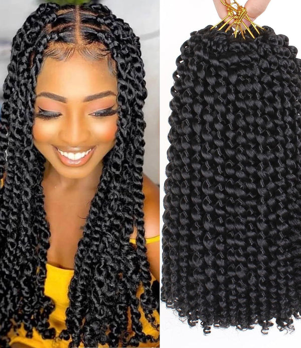 7x Water Wave Crochet Braids Hair Extensions  Spring Twist Braid, 12 Inch, Black