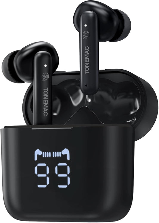 TONEMAC W28 Wireless Earbuds Bluetooth 5.3 Earphones LED Display 48H IPX6 Bass