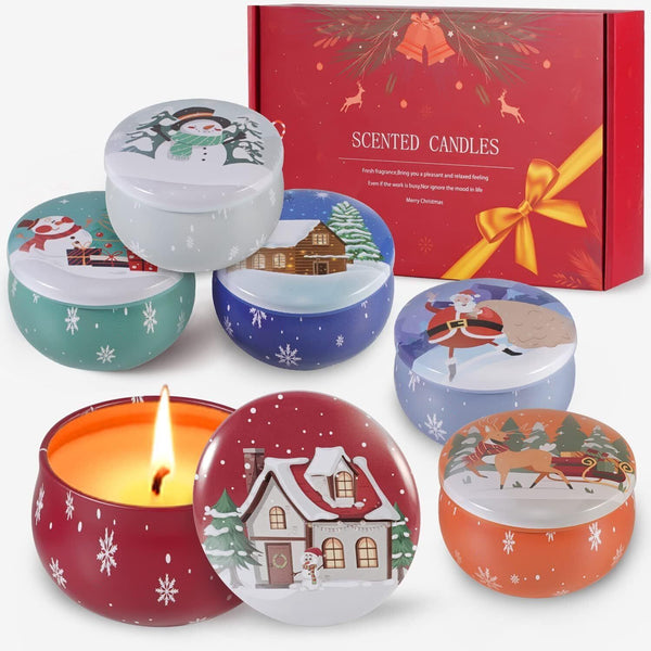 6-Pack Christmas Scented Candles Gift Set, Natural Soy Wax Aromatherapy Candles