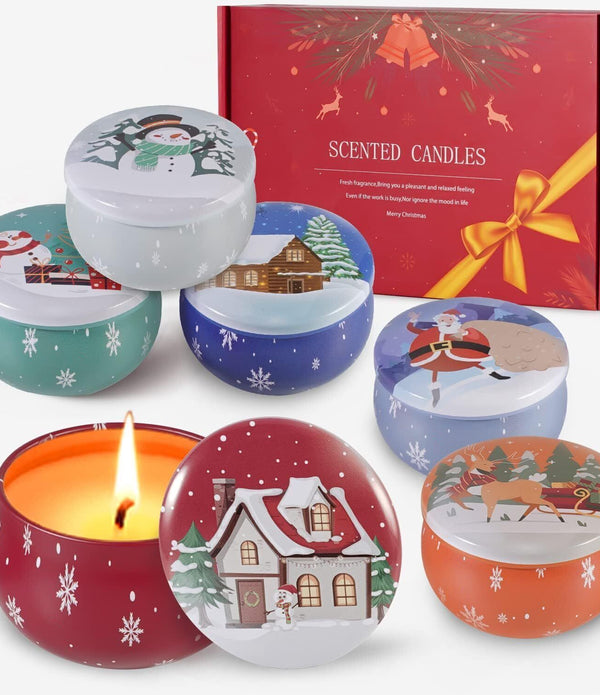 6-Pack Christmas Scented Candles Gift Set, Natural Soy Wax Aromatherapy Candles