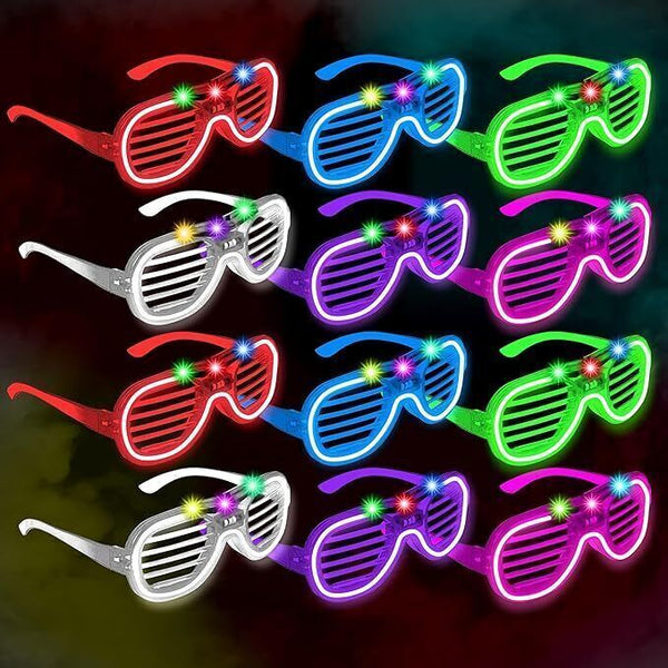 12PCS Flashing Party Glasses LED Light Up Glow Neon Shutter Shades Disco Rave