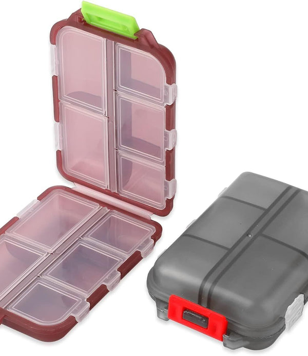 WLLHYF 2PCS PILL ORGANIZER GREY 10 COMPARTMENT MEDICINE CASE