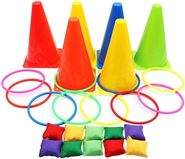 Aotoer 3 In 1 Carnival Combo Set, Traffic Cone Ring Toss Game for Kids