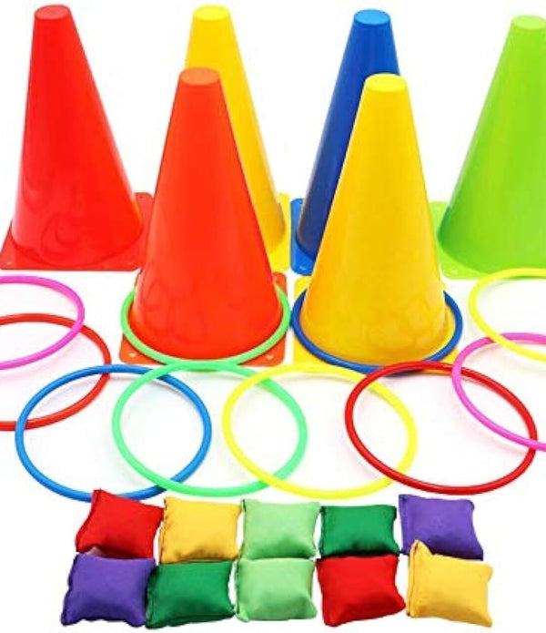 Aotoer 3 In 1 Carnival Combo Set, Traffic Cone Ring Toss Game for Kids