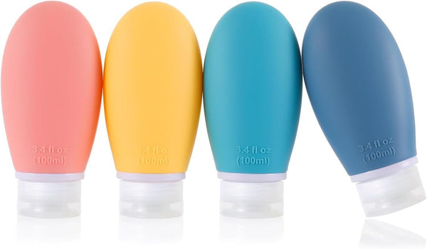 Silicone Travel Bottles,4 Pack 100ml Leak Proof Squeeze Refillable Portable