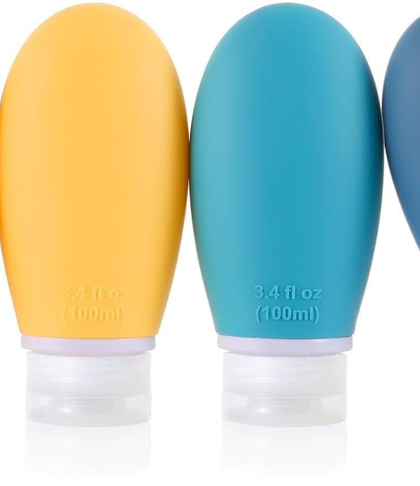 Silicone Travel Bottles,4 Pack 100ml Leak Proof Squeeze Refillable Portable
