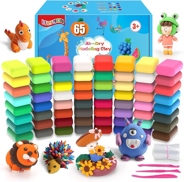 iFergoo 65 Colors Air Dry Clay - Kids DIY Modeling Set with Tools