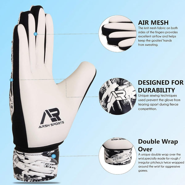 Arsh Sports Goalie Gloves, White, Size 5, 9.12 years Youth Soccer Gloves