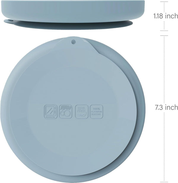 Moonkie Divided Silicone Baby Suction Plate Toddler Weaning Set - Ether/Sage