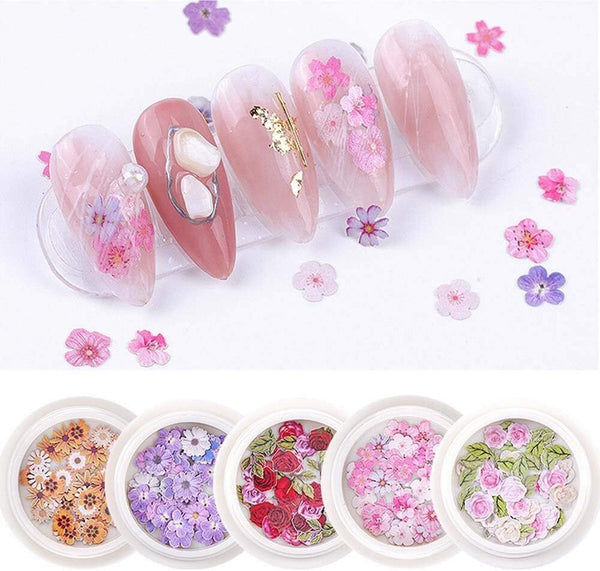 300 pcs Small Floral Flower Pattern Nail Decals 6 Boxes 3D Nail Art Supplies 