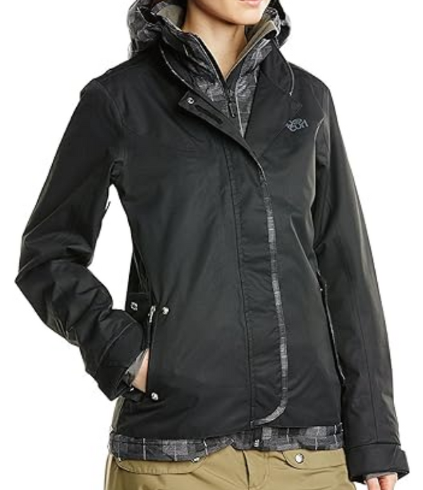 Ripcurl Pooka Women's Snow Jacket, Water Resistant Zip, Moonless Black, X-Small