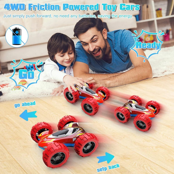 4PCS 4WD Pull Back Stunt Cars - Monster Trucks for Kids Ages 3-6