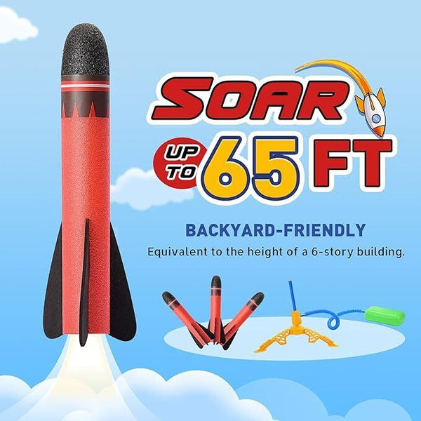 Power Launcher Rocket Toy with 3 Rockets for Kids Outdoor Fun