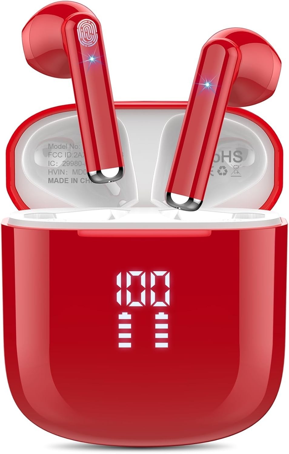 OYIB Mini Bluetooth 5.3 Wireless Earbuds HiFi, ENC Mic, Touch, USB-C, Deep Red