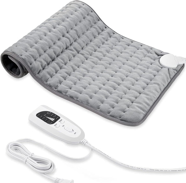 Electric Heating Pad - 17"x33" Silver Gray, 6 Temp Levels, Auto Shut-Off