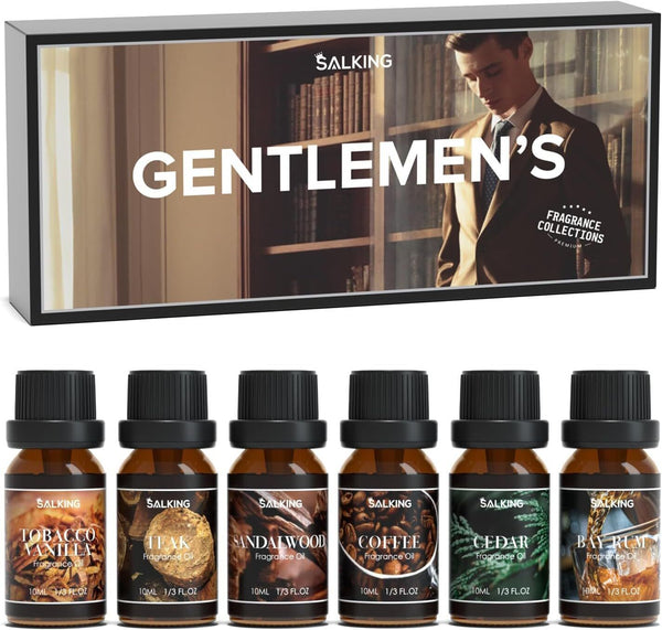 SALKING Men's Essential Oil Gift Set 6x10ml � Sandalwood, Cedar, Coffee, More