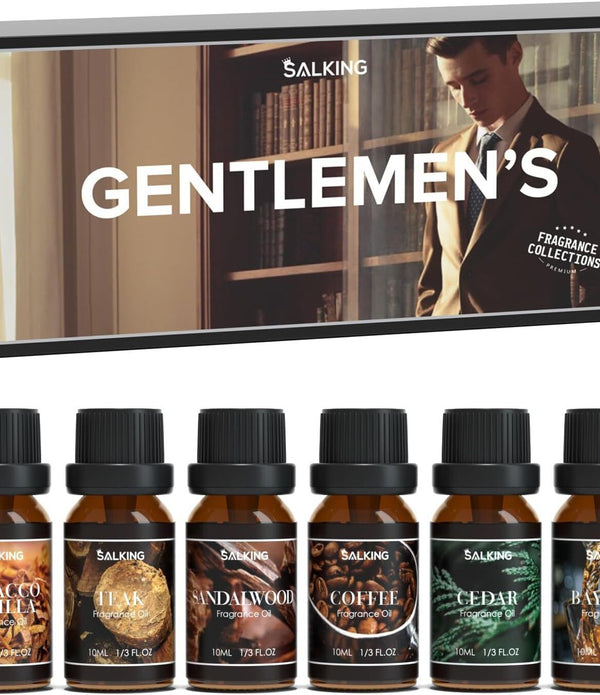 SALKING Men's Essential Oil Gift Set 6x10ml � Sandalwood, Cedar, Coffee, More