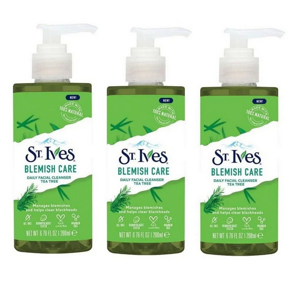 3 PACK St. Ives Blemish Care Daily Facial Cleanser Tea Tree 3 x 200ml Multipack