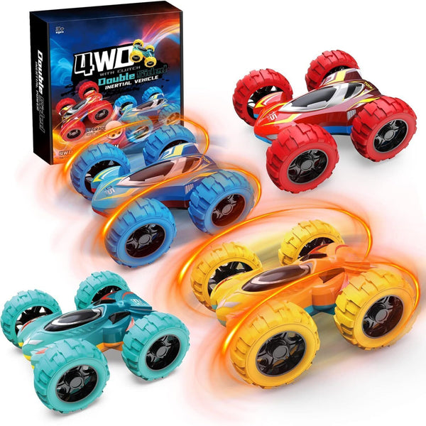 4PCS 4WD Pull Back Stunt Cars - Monster Trucks for Kids Ages 3-6