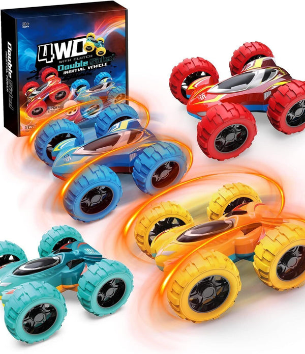 4PCS 4WD Pull Back Stunt Cars - Monster Trucks for Kids Ages 3-6