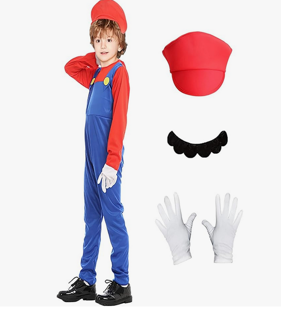 ATOWORLD Mario Costume for Kids, Hat & Gloves, Fancy Dress Kids SIZE SMALL