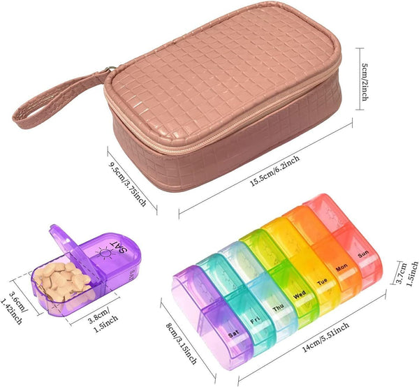Shudyear Weekly Pill Organizer, 7-Day AM/PM Case, Coffee