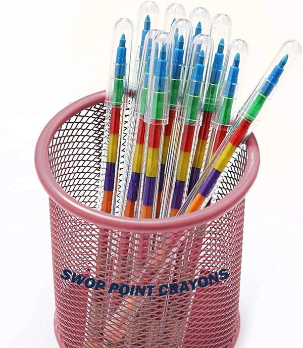 24 Swop Point Stacking Crayons Assorted Colouring Pencils Party Bag