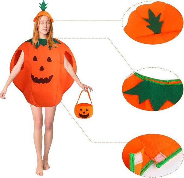 Halloween Pumpkin Costumes Fancy Dress with Hat for Adult