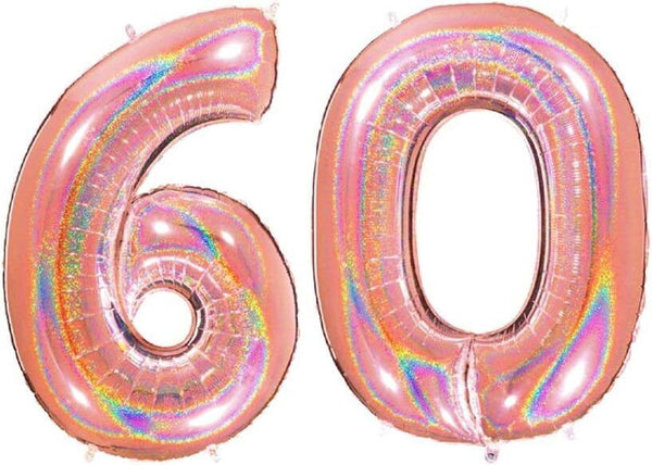 Age 60 Birthday 40″ Holographic Foil  Balloon  Party Decorations  Rose Gold