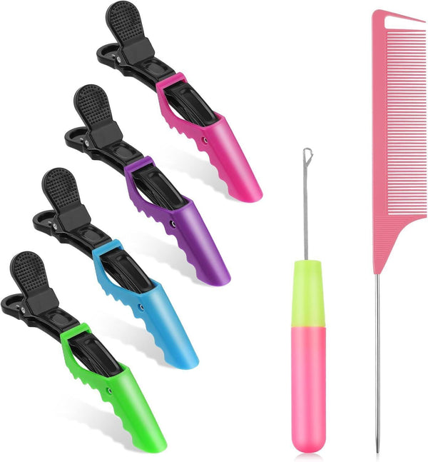 Luinabio Crochet Hooks for Hair 6 Pcs Set with Rat Tail Comb & Alligator Clips