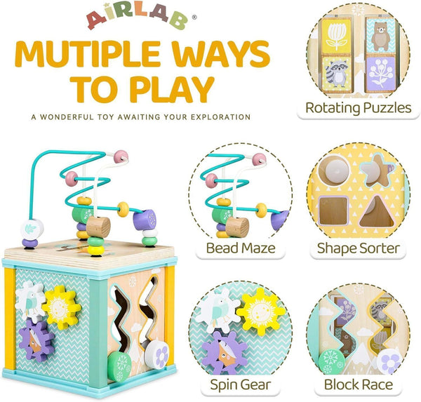 Airlab Wooden Activity Cube – Sensory Toy for Babies 1-3 Years Old