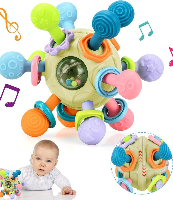 Baby Montessori Sensory Toys - Teething Rattle & Chew Toys, White, 0-18 Months