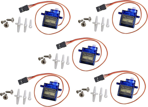 Wize 5-Pack SG90 Micro Servo Motors - 9g RC Controls for Robots, Blue