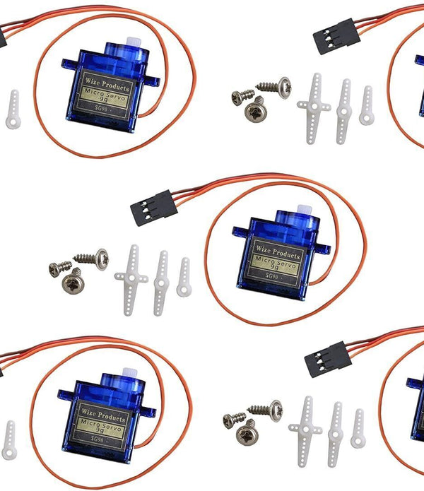 Wize 5-Pack SG90 Micro Servo Motors - 9g RC Controls for Robots, Blue