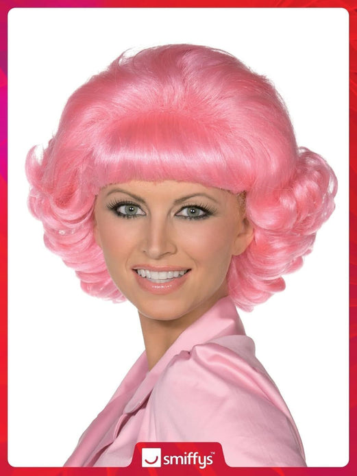 Smiffys Grease Pink Frenchy Wig - Short & Curly, Adult, Licensed