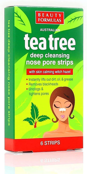 6 PACK Beauty Formulas Tea Tree Nose Pore Strips Strips Deep Clean