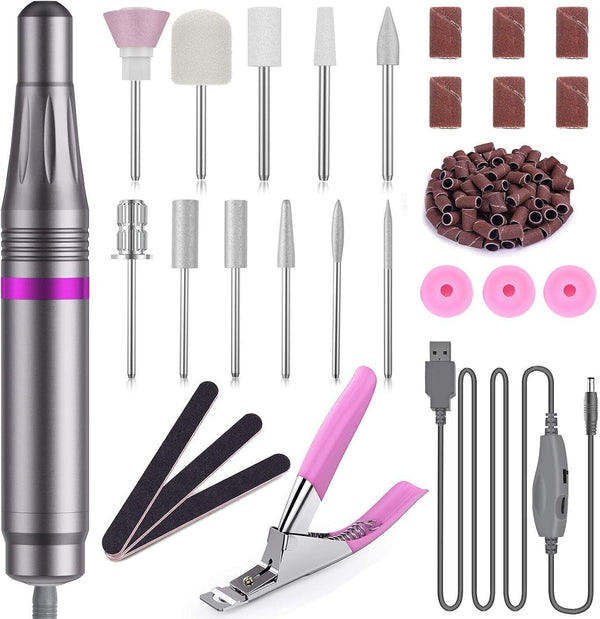 HAPAW Electric Nail File 11-in-1 USB Nail Drill Kit with Adjustable Speed