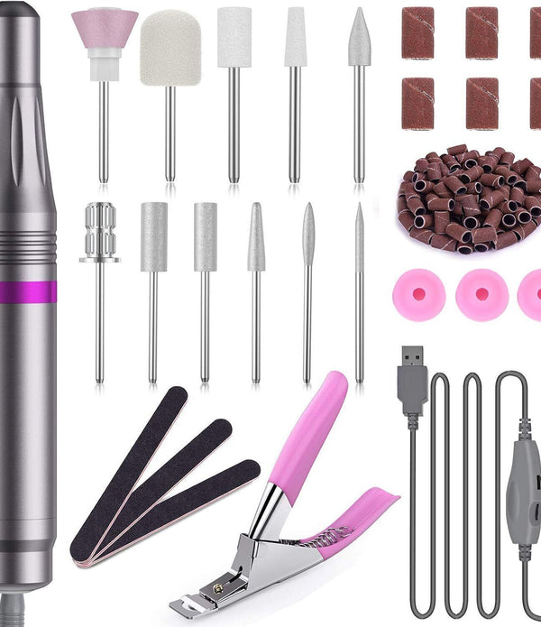 HAPAW Electric Nail File 11-in-1 USB Nail Drill Kit with Adjustable Speed
