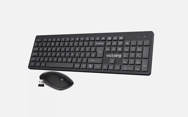 Victsing Wireless Bluetooth Keyboard & Mouse Set Black - Long Range (10m) PC176 