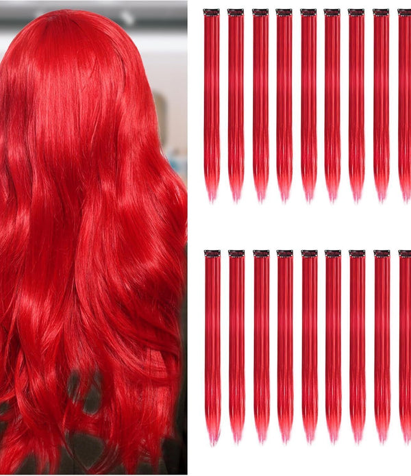 20-Pack Red Clip-In Hair Extensions - 55cm/22in Straight for Girls & Women