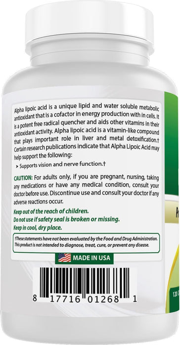 Best Naturals Alpha Lipoic Acid 600mg - 120 Antioxidant Capsules