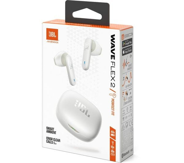 JBL Wave Flex 2 Wireless Bluetooth Earbuds - White
