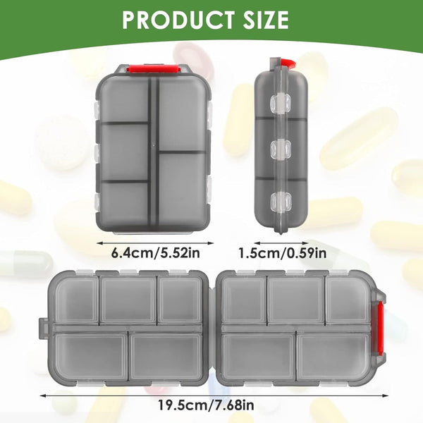 WLLHYF 2PCS PILL ORGANIZER GREY 10 COMPARTMENT MEDICINE CASE