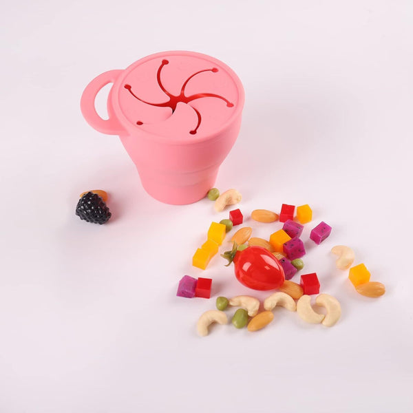 2 Pack Baby Snack Cup  Collapsible Silicone Snack Pot with Lid (Green+Pink)