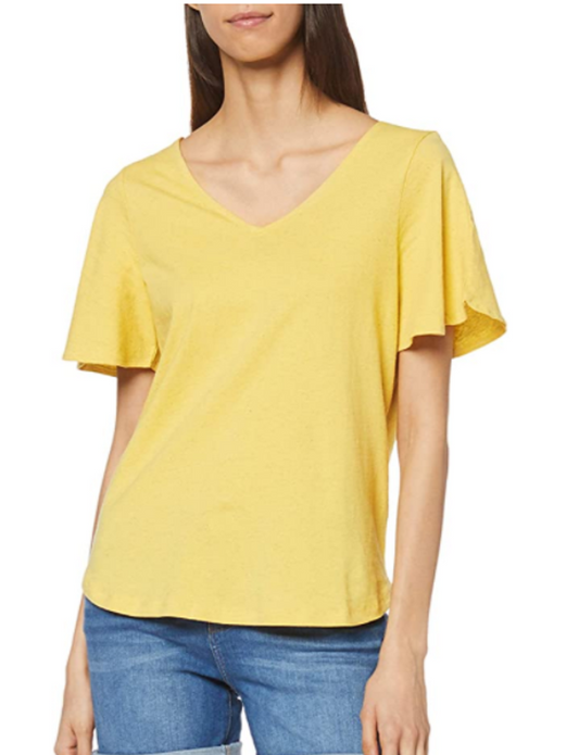 Women's T-Shirt Top EDC by Esprit Yellow Medium (Size 12) Short Flared Sleeves