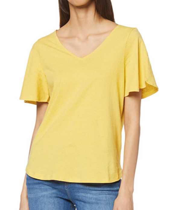 Women's T-Shirt Top EDC by Esprit Yellow Medium (Size 12) Short Flared Sleeves