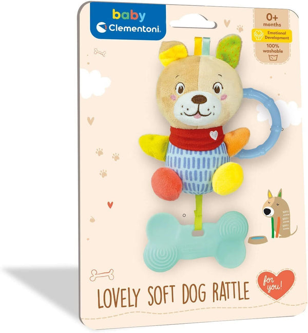 Baby Clementoni Lovely Dog Rattle Plush Toy 0 Months Washable