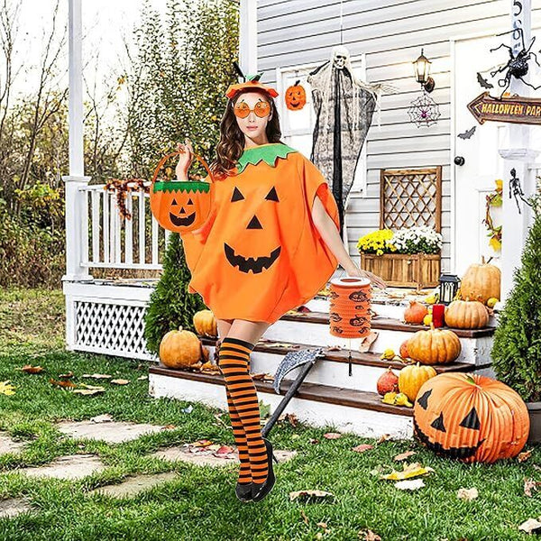 6 PCS Halloween Pumpkin Costume Set for Women & Kids, Includes Socks, Glasses